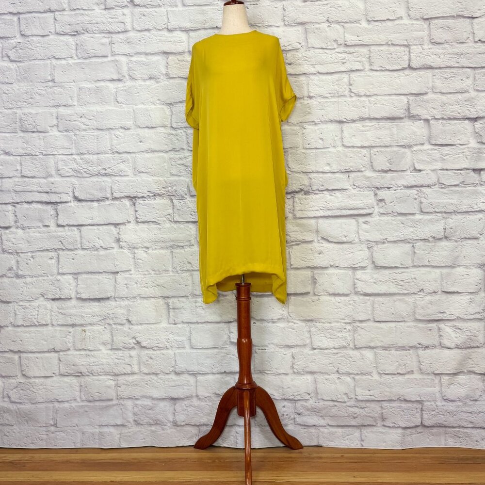 A Detacher To Be Detached Mustard Yellow Silk Drop Shoulder Dress